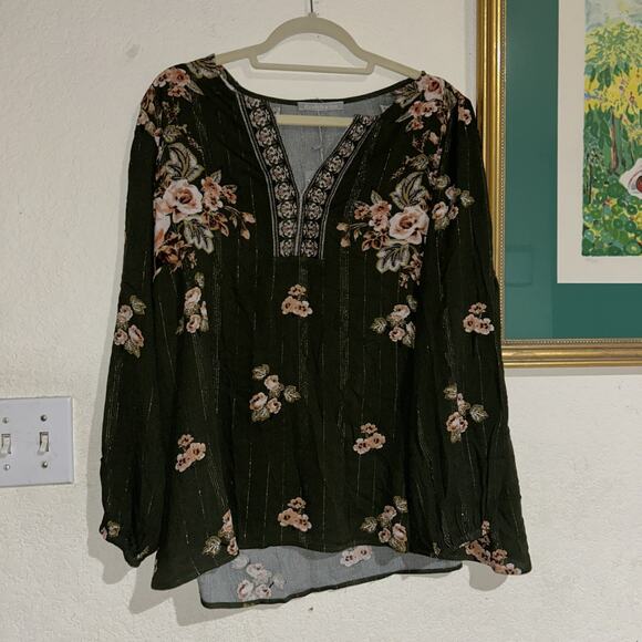 Daniel Rainn Floral Women Woven Long Sleeve Blouse Size 2X NWT $80 - Picture 1 of 5